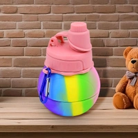 Flexible Collapsible Silicone Sports, Trekking, Cycling, Gym, School Water Bottle Expandable And Foldable With Snap Hook 