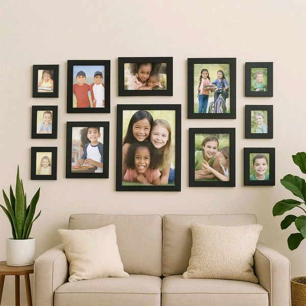 Premium Black Photo Frame Set – 12 Pcs Wall Hanging Gallery Frames for Home Decor