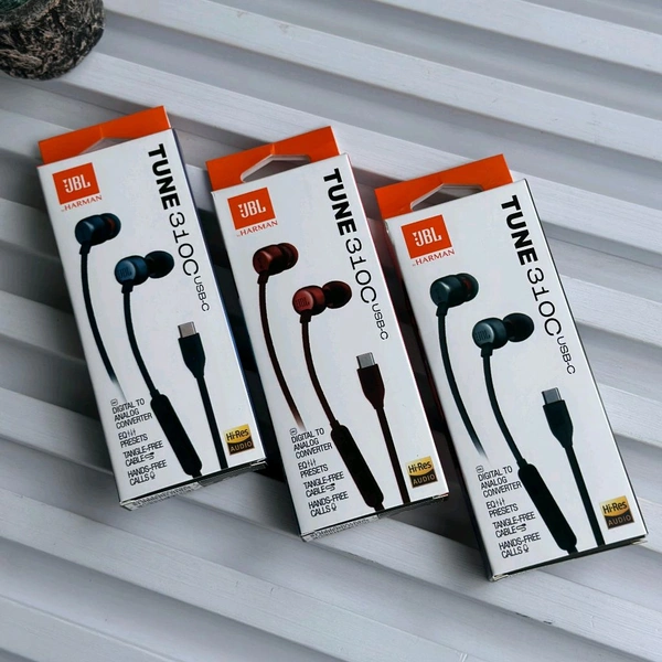 (Original) JBL Tune 310 Wired in-Ear Type C Headphones, Hi-Res Audio with Digital-to-Analog Converter, 3-Button EQ Preset Remote with Microphone, Tangle-Free Flat Cable, Compatible with USB-C Devices (Blue) - Red
