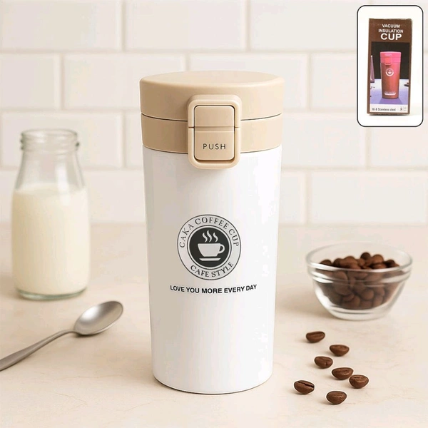 Premium 400 ML Stainless Steel Vacuum Insulated Coffee Flask with Flip Lock Lid – Double Wall Travel Mug for Hot & Cold Beverages – Spill-Proof and Portable Café Style Thermos Cup