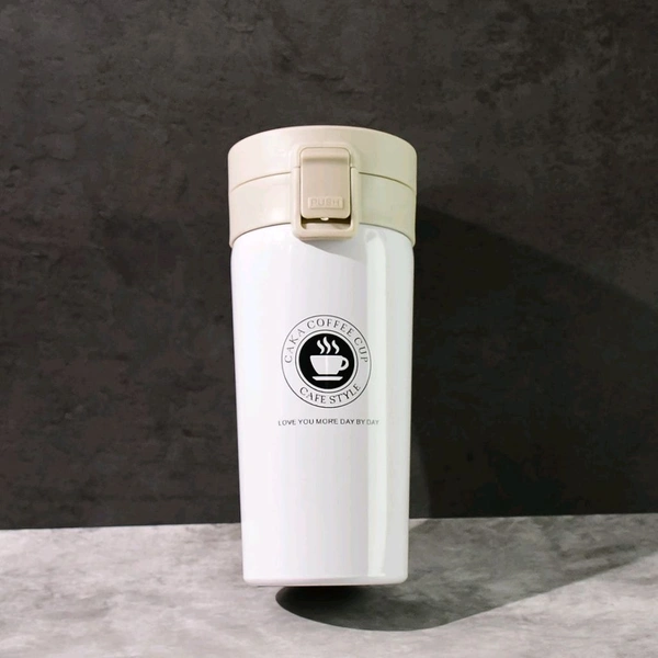 Premium 400 ML Stainless Steel Vacuum Insulated Coffee Flask with Flip Lock Lid – Double Wall Travel Mug for Hot & Cold Beverages – Spill-Proof and Portable Café Style Thermos Cup