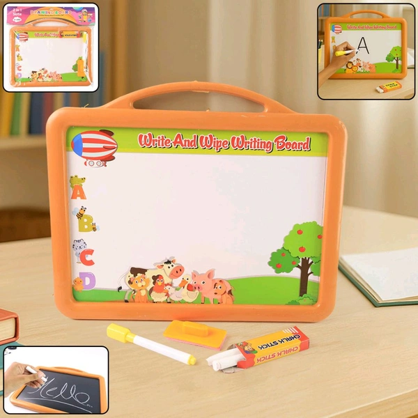 2-in-1 Double-Sided Write and Wipe Educational Drawing Board for Kids – Portable Whiteboard & Blackboard with Marker
