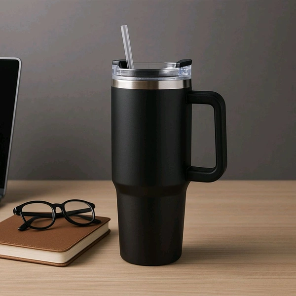 Premium 1200 ML Stainless Steel Vacuum Insulated Travel Mug with Straw and Handle – Double Wall Thermos Tumbler for Hot and Cold Beverages, Office, Gym, and Outdoor Use
