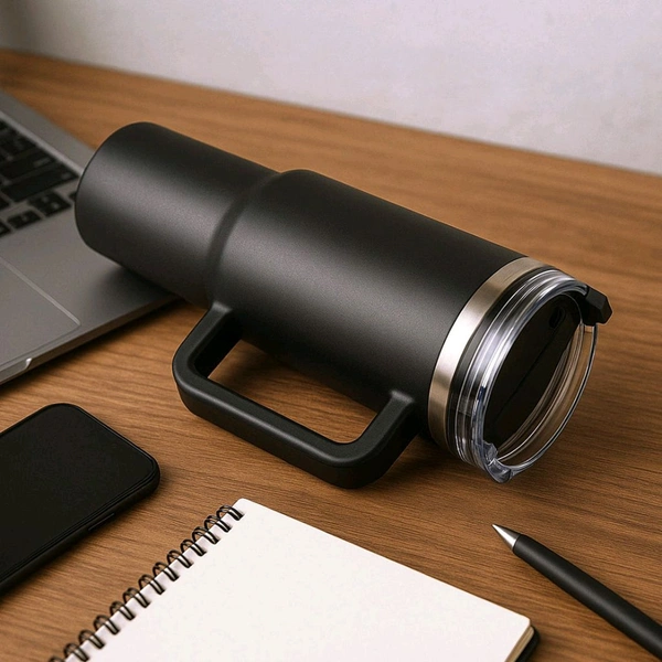 Premium 1200 ML Stainless Steel Vacuum Insulated Travel Mug with Straw and Handle – Double Wall Thermos Tumbler for Hot and Cold Beverages, Office, Gym, and Outdoor Use
