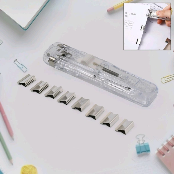 Portable Paper Clam With 8 Pcs Clip Dispenser Handheld Paper Fast Clam Clip Dispenser Labor Saving Wrapping Paper Handheld Student Paper Clipper for Home Office School Teacher Gifts (1 Set)
