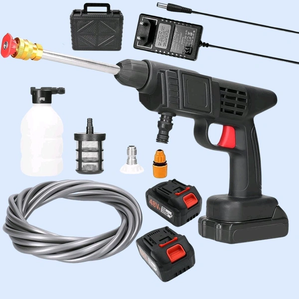 48V Double Battery Car Washer Gun With 12.6v Charger Wireless High Pressure Washer Water Spray Gun