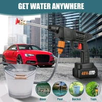 48V Double Battery Car Washer Gun With 12.6v Charger Wireless High Pressure Washer Water Spray Gun