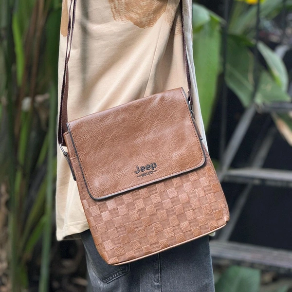 Jeep Crossbody Sling Bag - PU Leather Shoulder Bag with Adjustable Strap, Flap Cover, and Textured Design - MODEL2