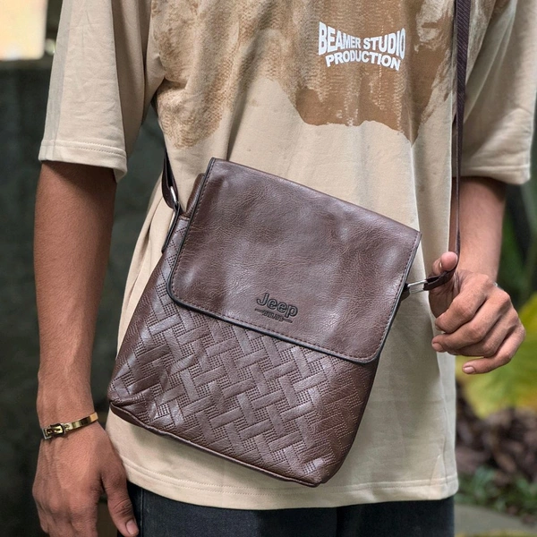 Jeep Crossbody Sling Bag - PU Leather Shoulder Bag with Adjustable Strap, Flap Cover, and Textured Design - MODEL3