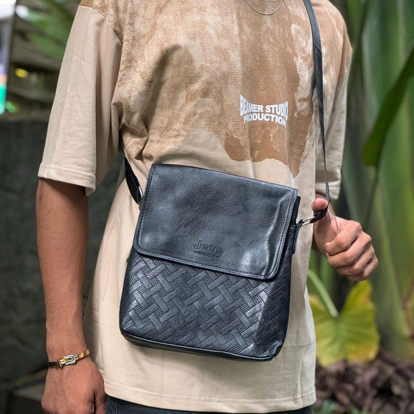 Jeep Crossbody Sling Bag - PU Leather Shoulder Bag with Adjustable Strap, Flap Cover, and Textured Design - MODEL4