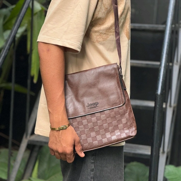 Jeep Crossbody Sling Bag - PU Leather Shoulder Bag with Adjustable Strap, Flap Cover, and Textured Design - MODEL6