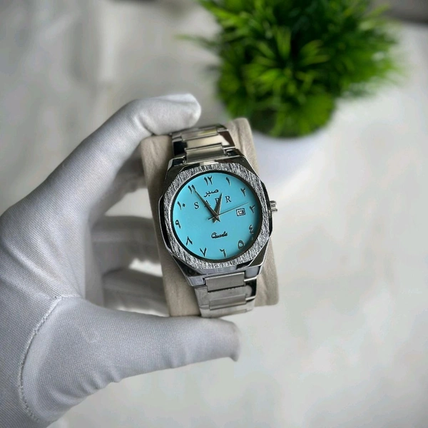Arabic Numeral Dial Men's Watch – Quartz Movement, Date Display – Classic & Minimal Wristwatch for Daily & Formal Wear - Sky Blue