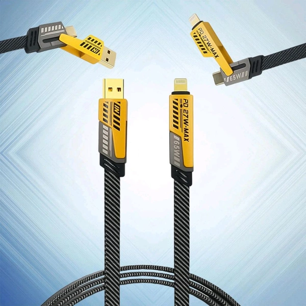 4 in 1 65W Fast Charging Cable With Multiport USB-C to Type C, USB-C to Lightning Adapter Cable Fast Charging Nylon Braided Charging Cable