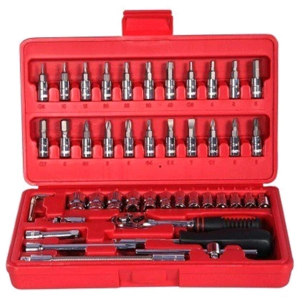 46-in-1 Precision Socket Wrench & Screwdriver Bit Set with Carrying Case – Chrome Vanadium Steel, Universal Ratchet Handle, DIY Car & Home Repair Tool Kit