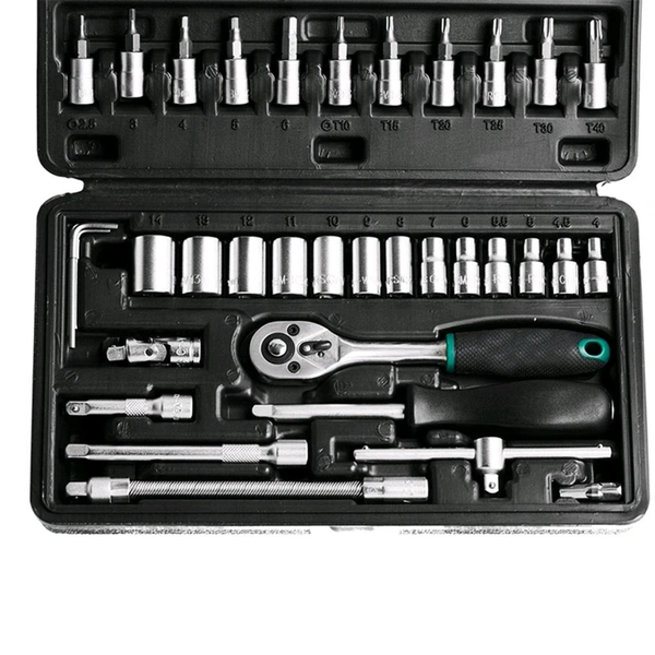 46-in-1 Precision Socket Wrench & Screwdriver Bit Set with Carrying Case – Chrome Vanadium Steel, Universal Ratchet Handle, DIY Car & Home Repair Tool Kit