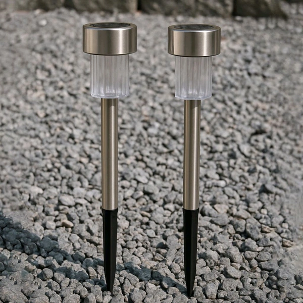 Solar-Powered Stainless Steel Garden Pathway Lights – Waterproof Outdoor LED Stake Lamps for Lawn, Driveway, Patio, Yard, and Landscape Decoration - Pack Of 2