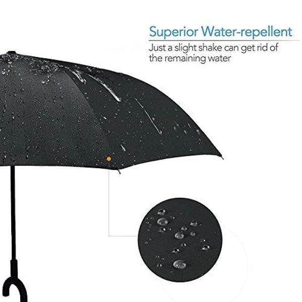 Plain design Windproof Upside Down Reverse Umbrella with C-Shaped Handle
