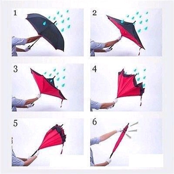 Plain design Windproof Upside Down Reverse Umbrella with C-Shaped Handle
