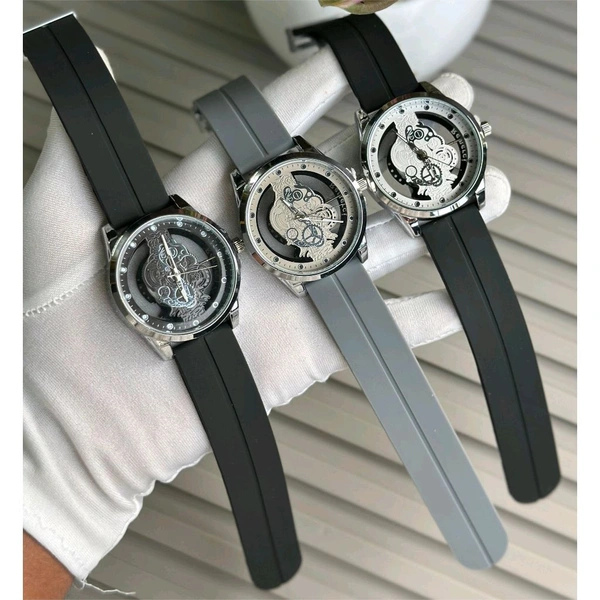 Skeleton Gear Dial Watch – Quartz Analog Wristwatch with Transparent Dial & Silicone Strap for Men and Women
 - Gray