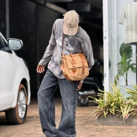 Vintage Canvas Messenger Bag for Men & Women – Crossbody Travel Shoulder Bag with Buckle Straps & Multiple Pockets - Dust Beige