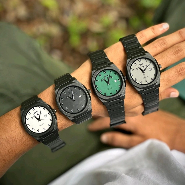 Luxury Quartz Men's Watch – Sabr Edition | 41MM Dial | Date Display | Arabic Numerals | Stainless Steel Strap - Green