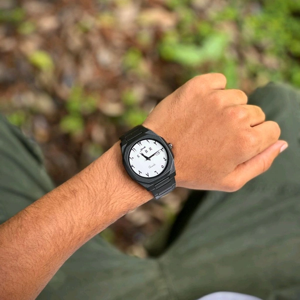 Luxury Quartz Men's Watch – Sabr Edition | 41MM Dial | Date Display | Arabic Numerals | Stainless Steel Strap - White