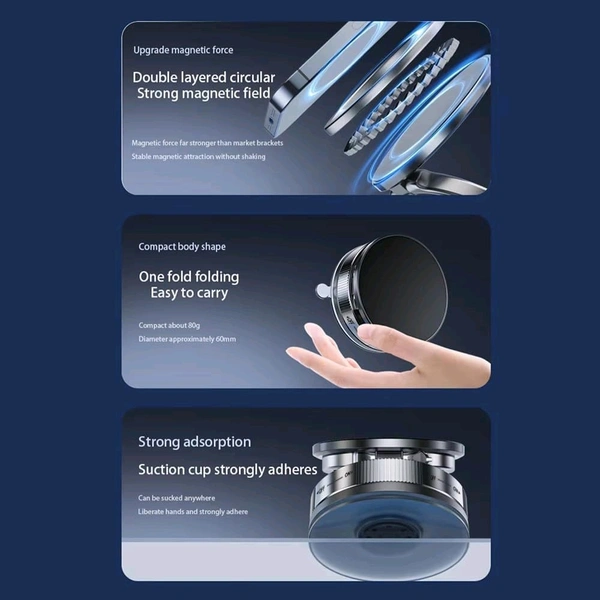 Mini Magnetic Phone Holder – 360° Rotating Vacuum Suction Bracket for Dashboard, Desk, Kitchen | Compact Design, One-Handed Use, Universal Compatibility