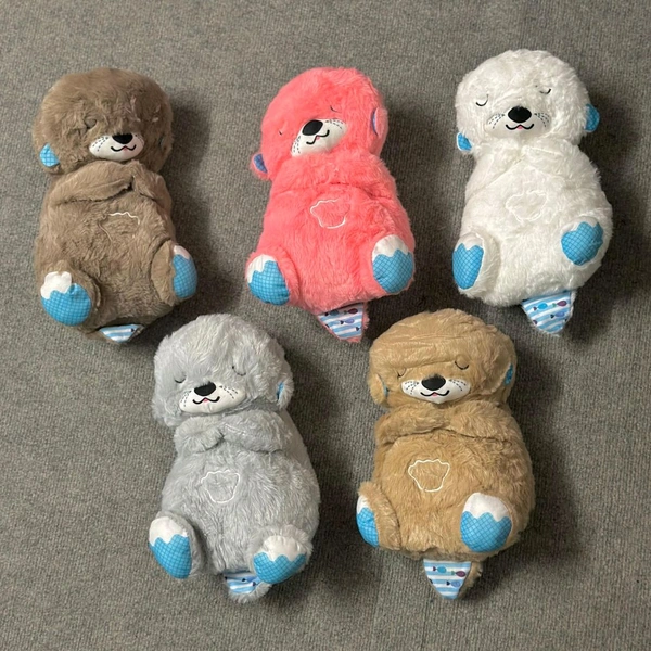 Portable Breathing Teddy Bear Soft Toy Plush Sound Machine, Baby Gift with Music, Lights & Breathing Motion Infant Toys for Newborns, Soft Breathing Stitch Teddy - Dark Brown