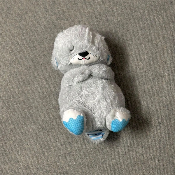 Portable Breathing Teddy Bear Soft Toy Plush Sound Machine, Baby Gift with Music, Lights & Breathing Motion Infant Toys for Newborns, Soft Breathing Stitch Teddy - Grey
