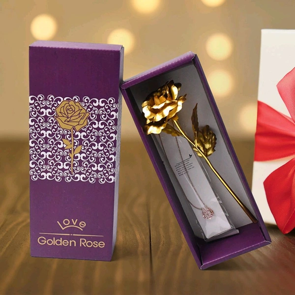 Golden Rose & Necklace Set, Perfect Gift Set 