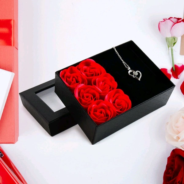 Rose Flower Gift Box, Handmade Eternal Rose with I Love You Necklace, Rose Gift Box for Women, Mom, Ladies, Valentine's Day, Mother's Day, Anniversary