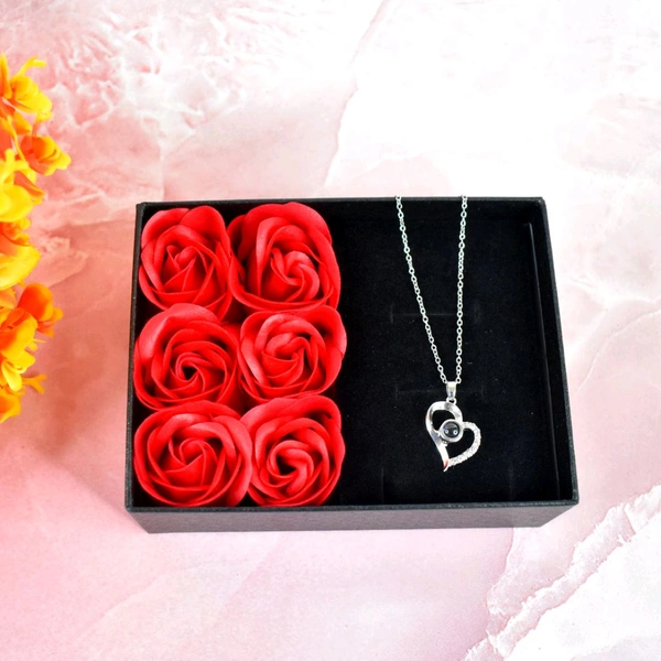 Rose Flower Gift Box, Handmade Eternal Rose with I Love You Necklace, Rose Gift Box for Women, Mom, Ladies, Valentine's Day, Mother's Day, Anniversary