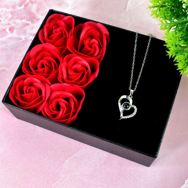 Rose Flower Gift Box, Handmade Eternal Rose with I Love You Necklace, Rose Gift Box for Women, Mom, Ladies, Valentine's Day, Mother's Day, Anniversary