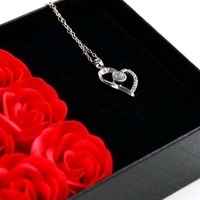 Rose Flower Gift Box, Handmade Eternal Rose with I Love You Necklace, Rose Gift Box for Women, Mom, Ladies, Valentine's Day, Mother's Day, Anniversary
