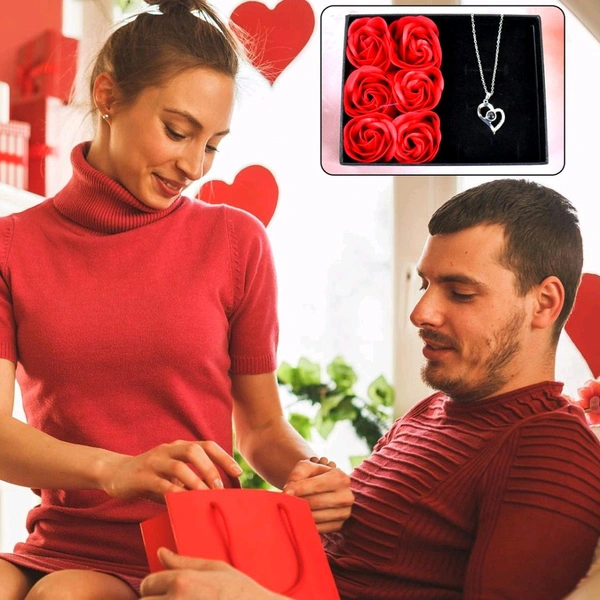 Rose Flower Gift Box, Handmade Eternal Rose with I Love You Necklace, Rose Gift Box for Women, Mom, Ladies, Valentine's Day, Mother's Day, Anniversary