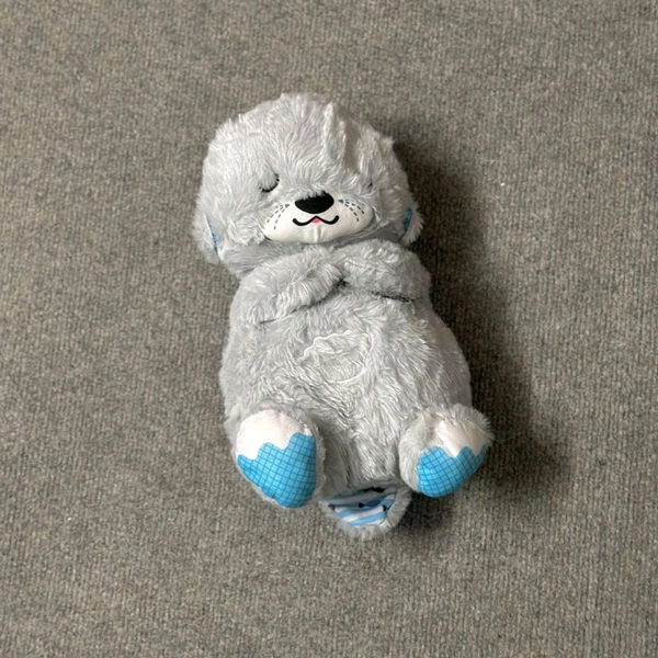 Portable Breathing Teddy Bear Soft Toy Plush Sound Machine, Baby Gift with Music, Lights & Breathing Motion Infant Toys for Newborns, Soft Breathing Stitch Teddy - Grey