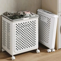 Large Foldable Laundry Basket with Wheels and Ventilation Holes | Portable Plastic Clothes Storage Hamper for Bedroom, Bathroom & Laundry Room | Rolling Utility Laundry Bin with Lidless Design