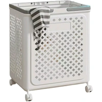 Large Foldable Laundry Basket with Wheels and Ventilation Holes | Portable Plastic Clothes Storage Hamper for Bedroom, Bathroom & Laundry Room | Rolling Utility Laundry Bin with Lidless Design