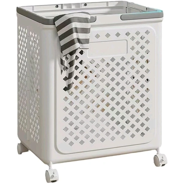 Large Foldable Laundry Basket with Wheels and Ventilation Holes | Portable Plastic Clothes Storage Hamper for Bedroom, Bathroom & Laundry Room | Rolling Utility Laundry Bin with Lidless Design