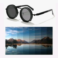 Retro Flip-Up Steampunk Round Sunglasses | Vintage Polarized Goggles with Dual Lens & Spring Arms | UV400 Sun Protection | With Travel Case