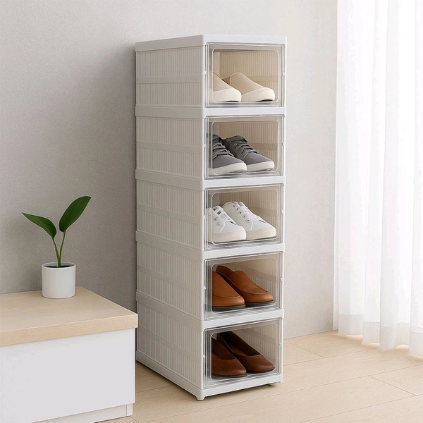 Multifunctional Storage, for Clothes Foldable Drawer Shelf Basket Utility Cart Rack Storage Organizer Cart for Kitchen, Pantry Closet, Bedroom, Bathroom, Laundry (5 Layer / 1 Pc)