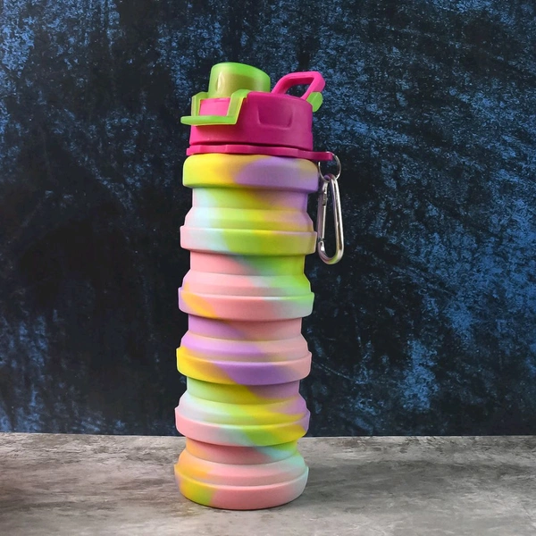 Colorful Collapsible Silicone Water Bottle with Carabiner Clip – Leak-Proof, Foldable, Travel-Friendly Design – Reusable BPA-Free Bottle
