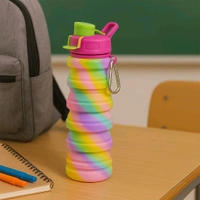 Colorful Collapsible Silicone Water Bottle with Carabiner Clip – Leak-Proof, Foldable, Travel-Friendly Design – Reusable BPA-Free Bottle