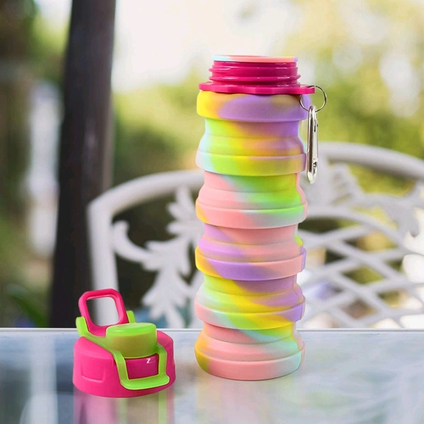 Colorful Collapsible Silicone Water Bottle with Carabiner Clip – Leak-Proof, Foldable, Travel-Friendly Design – Reusable BPA-Free Bottle