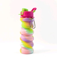 Colorful Collapsible Silicone Water Bottle with Carabiner Clip – Leak-Proof, Foldable, Travel-Friendly Design – Reusable BPA-Free Bottle