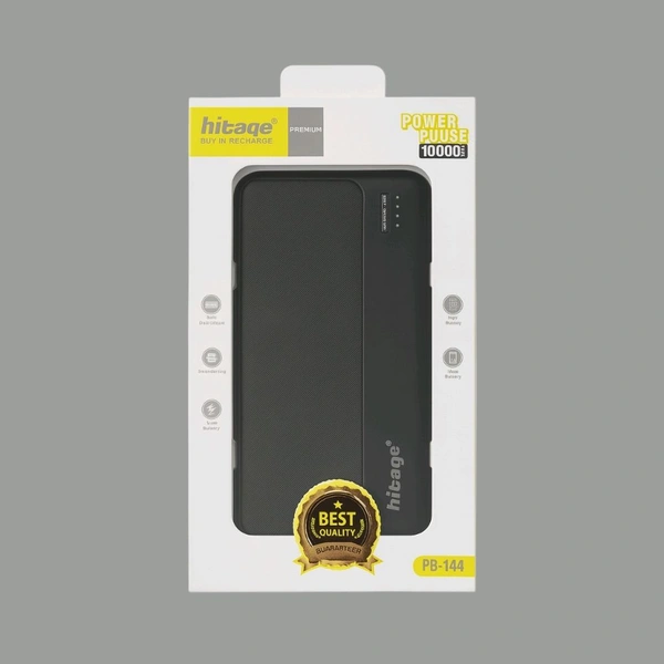 Hitage POWER PULSE 10000mAh Power Bank | Dual USB Output | Type-C + Micro Input | LED Indicator | Fast Charging | PB-144 Model - 3 Months Cybzone Warranty