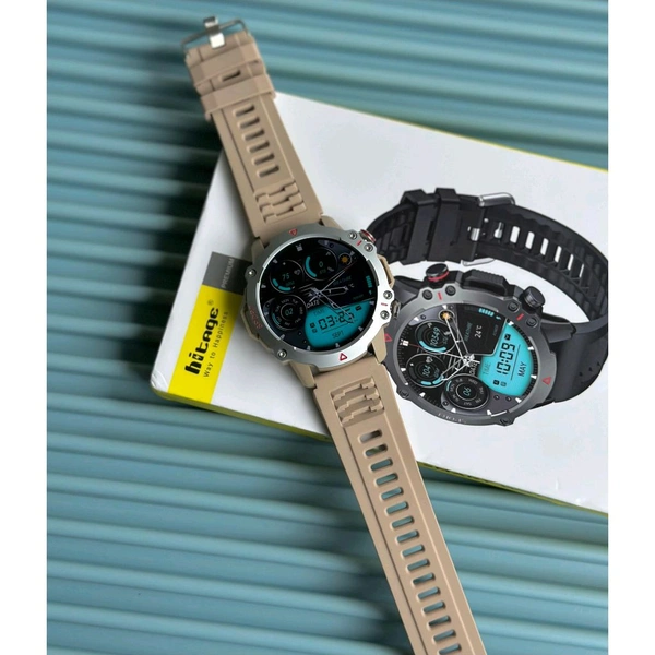 HITAGE SW-2852 Smartwatch | Always-On Display | Bluetooth Calling | Premium Metal Body | Fitness Tracker | Social Notifications - Beige, 1 Month Cybzone Warranty