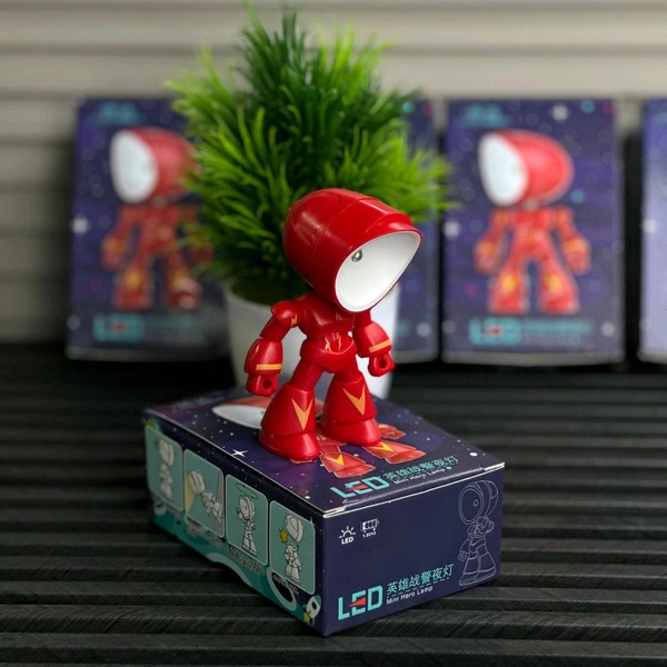 LED Mini Hero Robot Lamp | Adjustable Desk Night Light for Kids & Adults | Cute Cartoon Design | Eye-Caring Study Lamp - Red