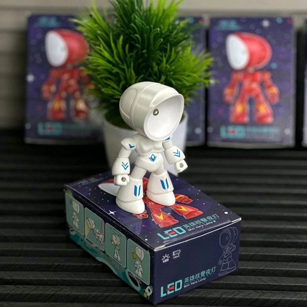 LED Mini Hero Robot Lamp | Adjustable Desk Night Light for Kids & Adults | Cute Cartoon Design | Eye-Caring Study Lamp - White