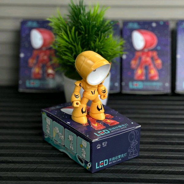 LED Mini Hero Robot Lamp | Adjustable Desk Night Light for Kids & Adults | Cute Cartoon Design | Eye-Caring Study Lamp - Yellow